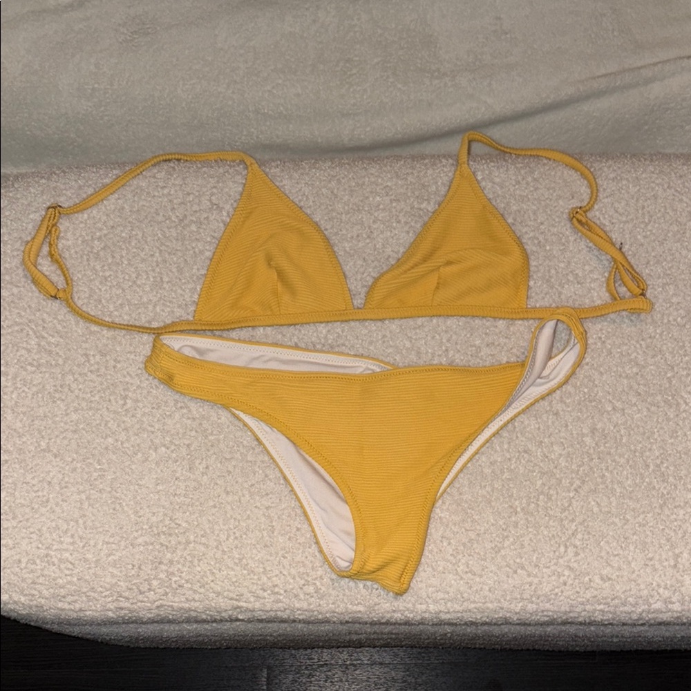 Free People Yellow Ribbed Bikini Set